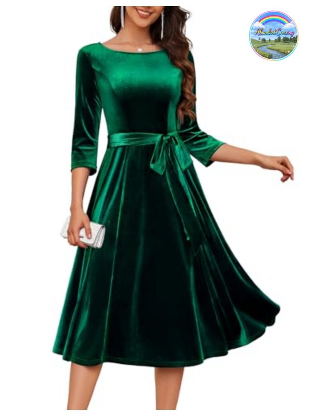Velvet Cocktail Dress A-Line 3/4 Sleeve Winter Party Formal Gala
